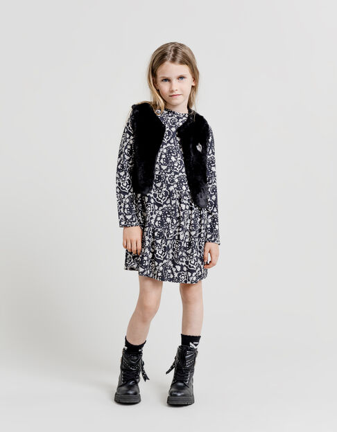 Robe 2-en-1 noire floral rock et gilet doudou fille - IKKS