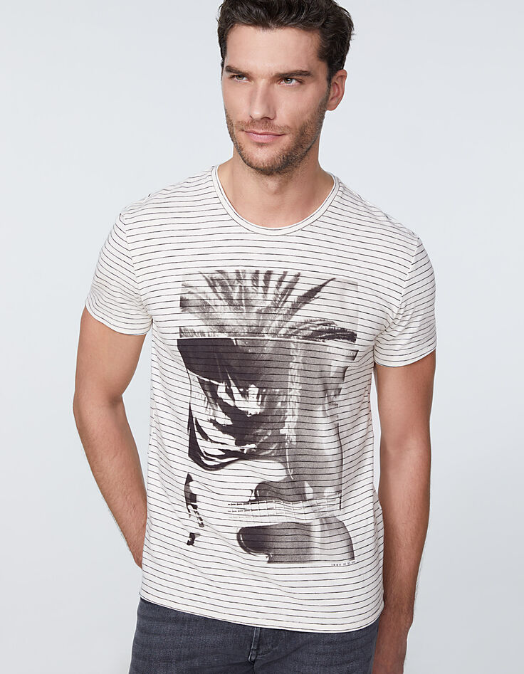 Camiseta marfil de rayas con guitarra y palmera Hombre-4