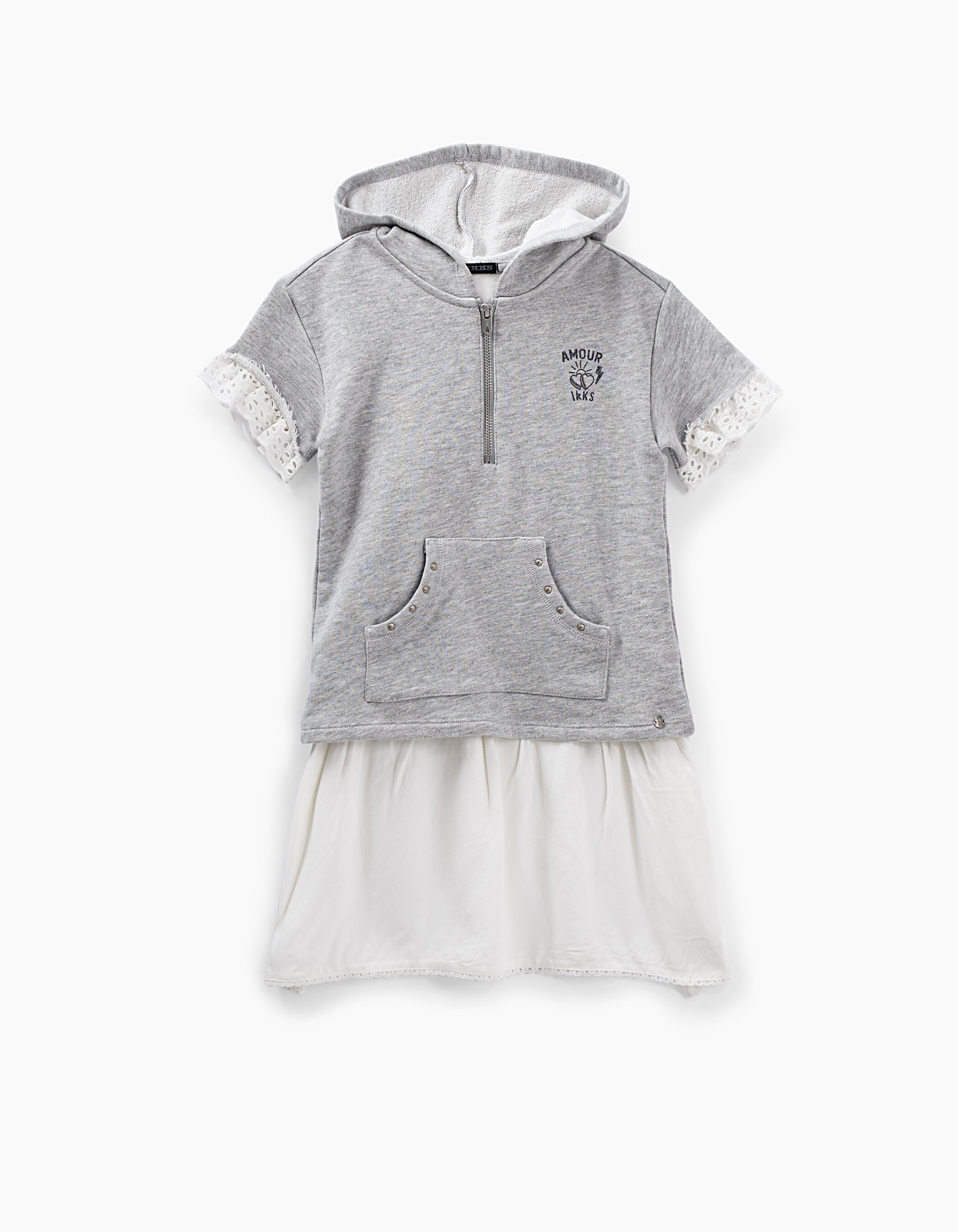 Girls' grey and white trompe-l'œil sweatshirt dress