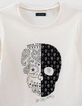 Ecru T-shirt biokatoen opdruk doodshoofd meisjes-2