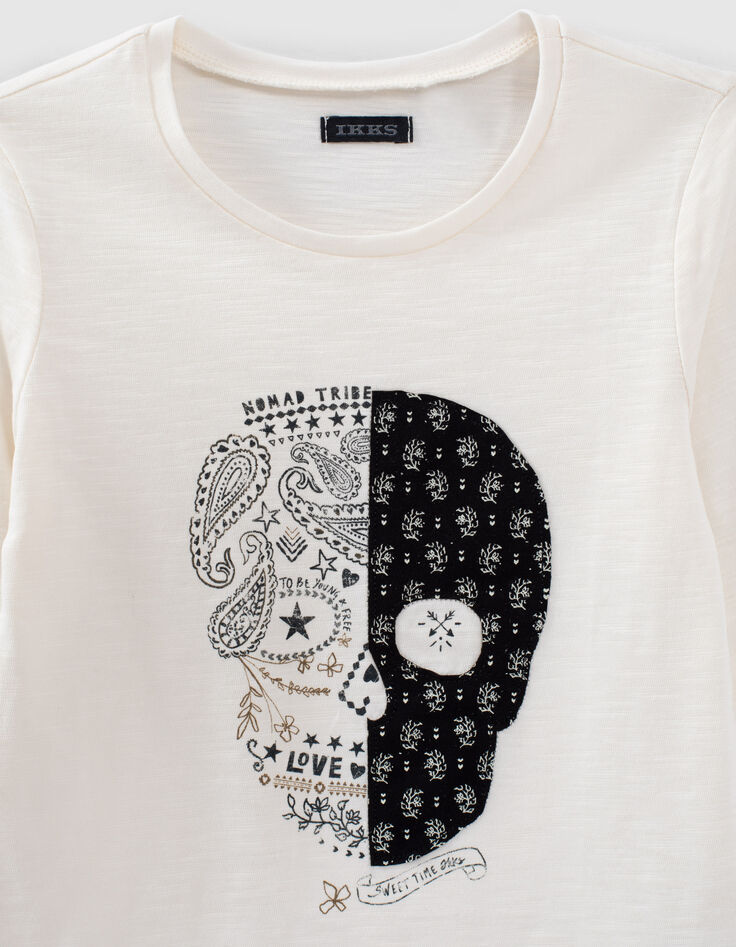 Girls’ ecru skull image organic cotton T-shirt-2