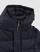 Boys' navy quilted mixed fabric padded jacket-5