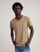 T-shirt L'Essentiel beige coton bio col V Homme-1