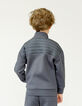 Boy's grey mixed-fabric cardigan with nylon quilted back-2