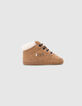 Baby boy camel sneakers with sherpa trim-1