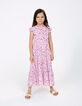 Girls’ off-white long dress with violet flower print-1