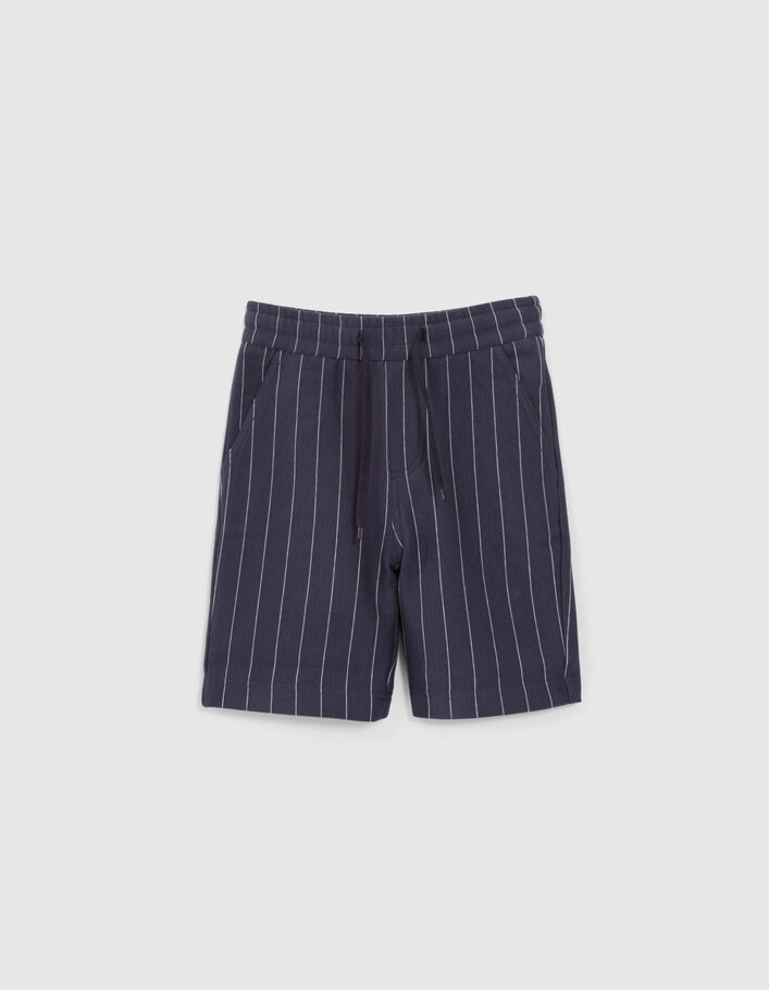 Boys' navy knit pinstriped Bermuda shorts