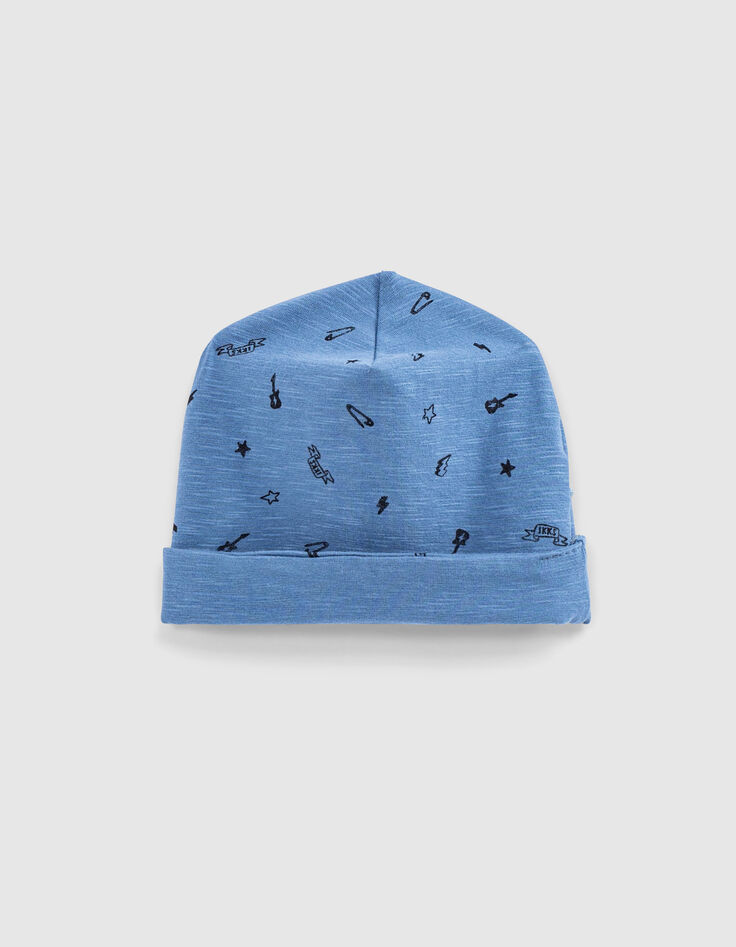 Baby’s blue+rock print organic cotton reversible beanie-2