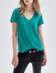 Women’s mint embroidered linen knit T-shirt-1