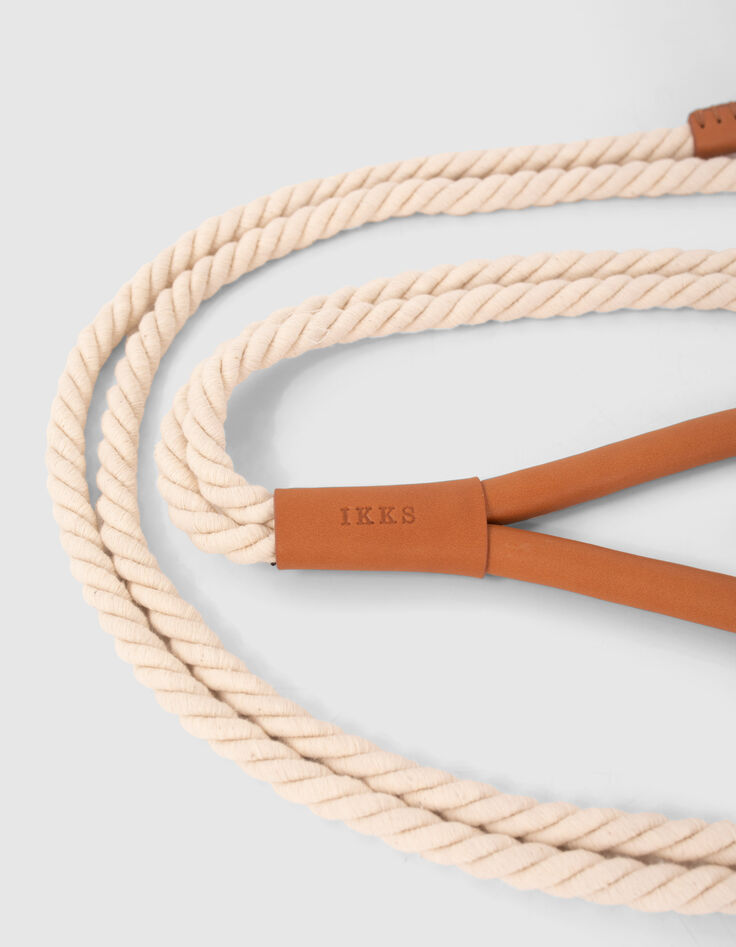 Women’s beige cord tie belt with leather buckle-5