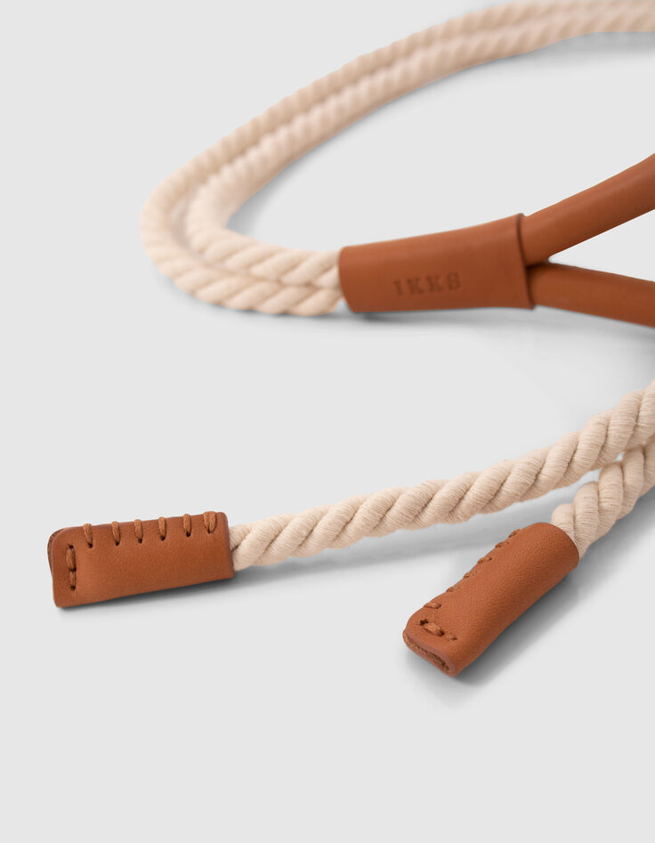 Women’s beige cord tie belt with leather buckle-3