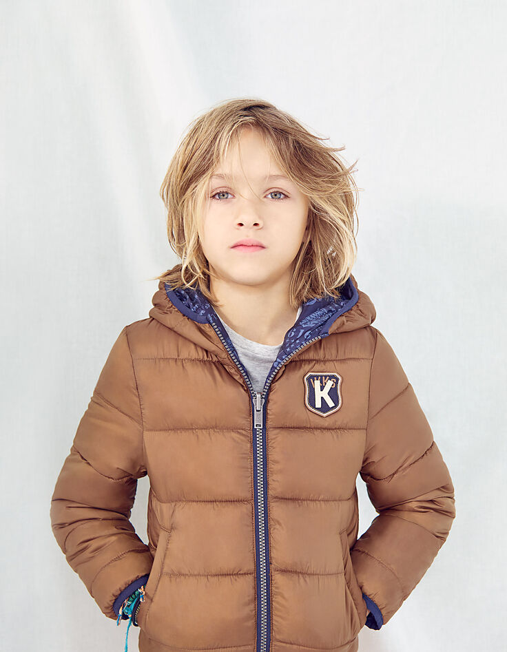 Boys’ navy tattoo/cognac reversible padded jacket-4