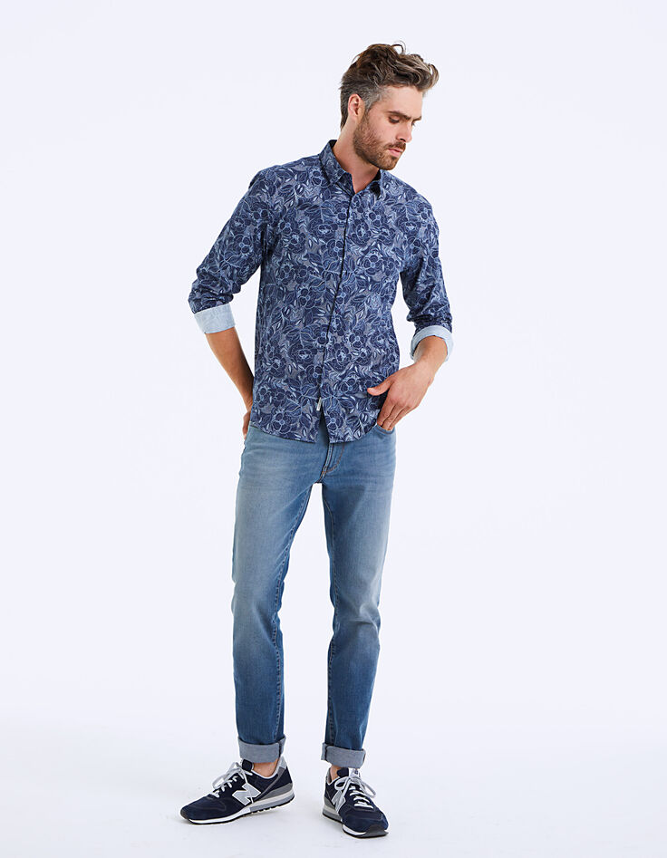 Men’s slim indigo dotted print shirt-6