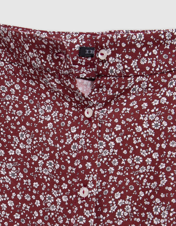 Girls' burgundy micro floral print long skirt-6