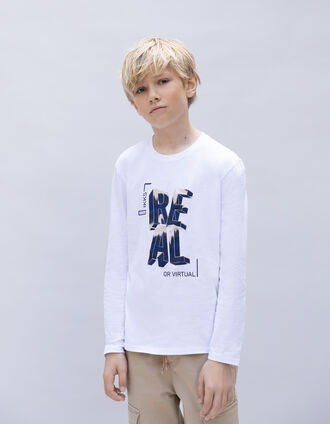 White T-shirt organic cotton maxi message boy