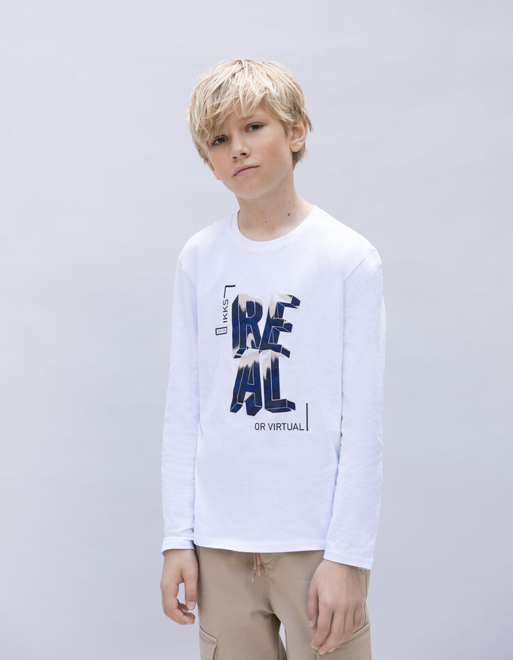 White T-shirt organic cotton maxi message boy-1