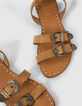 Camelbraune, flache Damensandalen mit Western-Schnallen-6