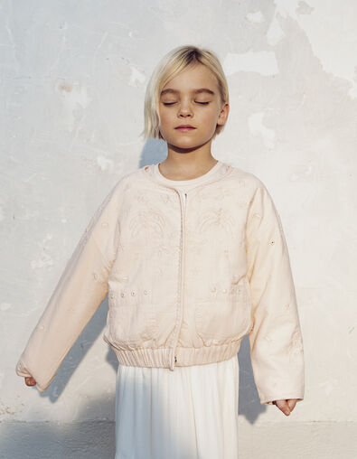 Girls’ powder pink jacket with Boho embroidery - IKKS