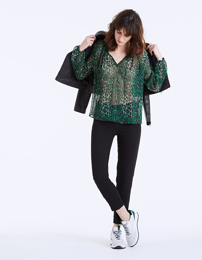Women's green leopard print voile blouse