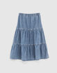 Girls’ light blue denim long skirt-1