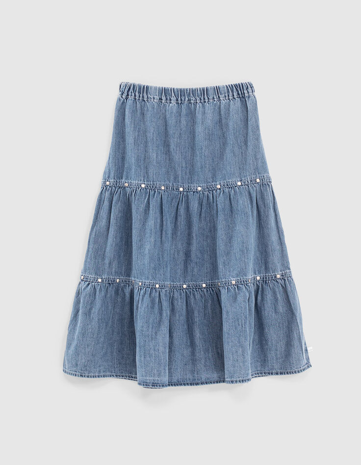 Jupe longue en jean light blue fille-1