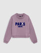 Sweat lilas message velours floqué bleu fille-2