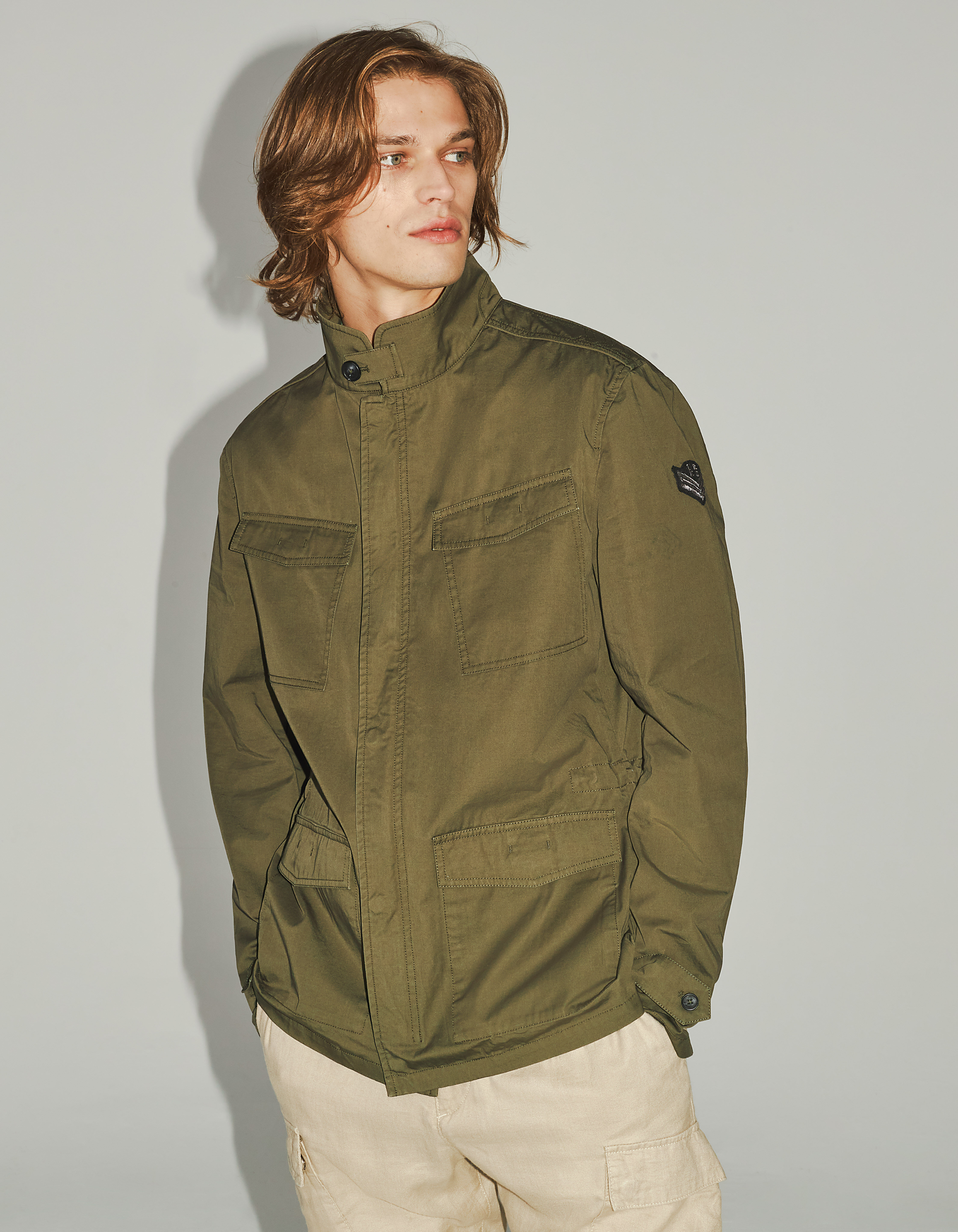 Men's khaki multi-pocket safari jacket