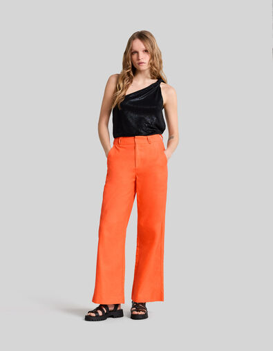 Pantalón de traje naranja algodón lino mujer - IKKS