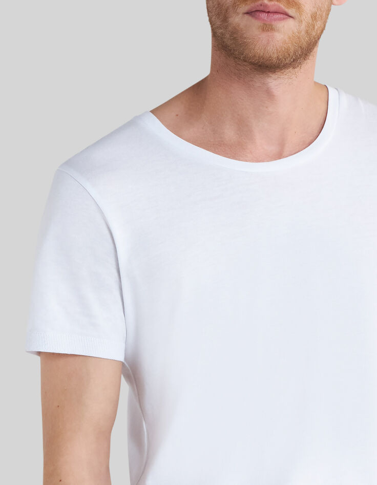Camiseta blanca de algodón modal para hombre-3