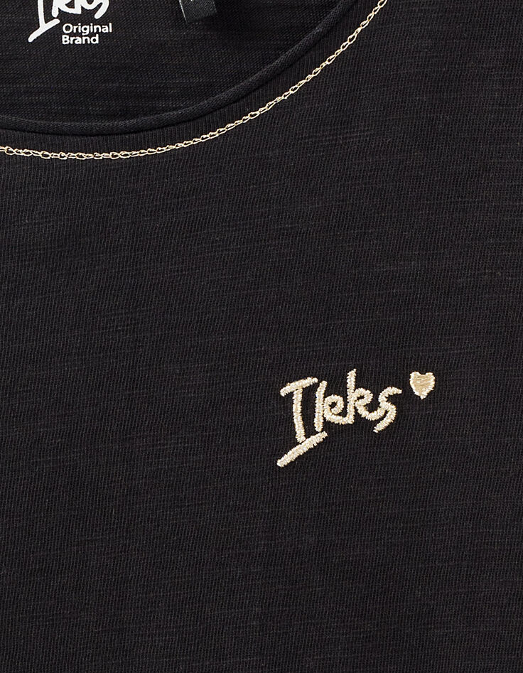 Girls’ black Essentials embroidered IKKS T-shirt-3