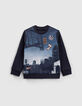  Jungen-Sweatshirt marineblau, Gebäudemotive und  Aufnäher-2