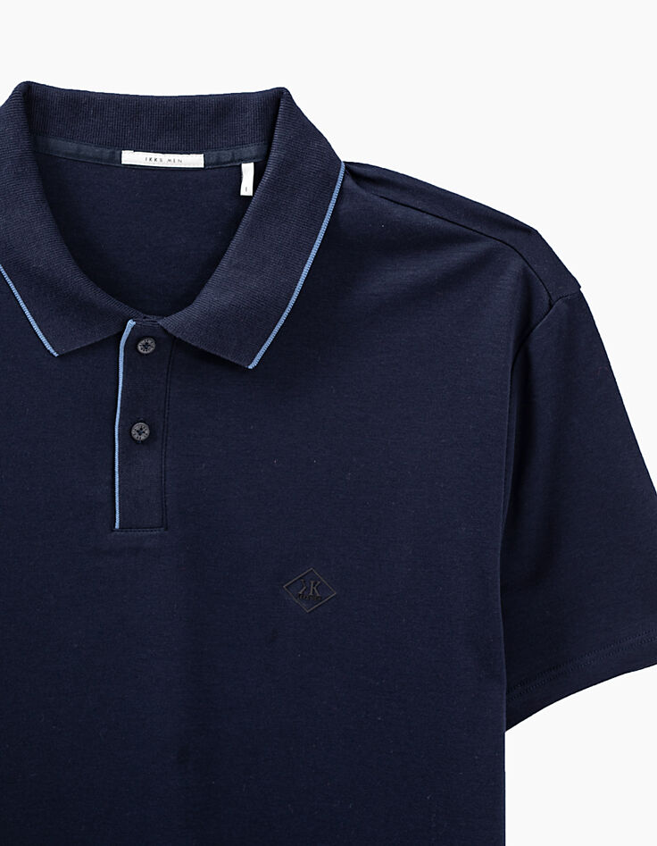 Men’s navy Interlock polo shirt with striped rib trim-2