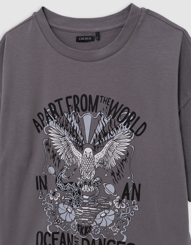 Girl's visual eagle T-shirt in grey organic cotton-4