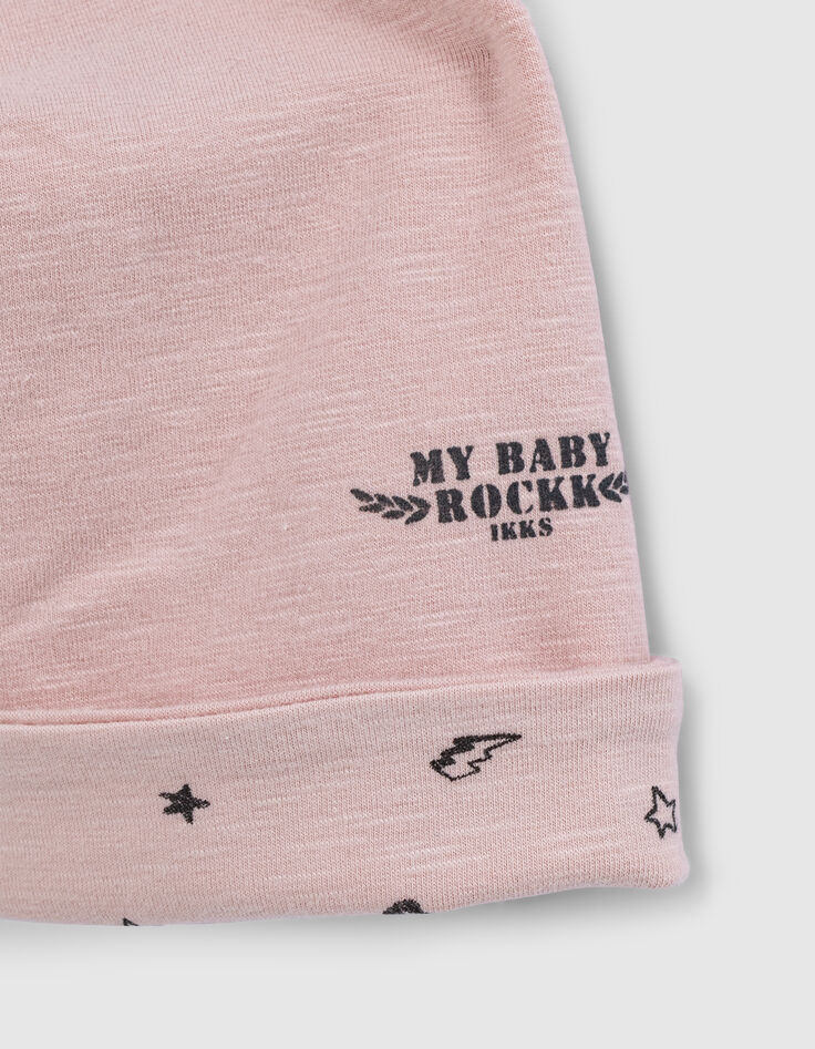 Omkeerbare roze muts rockprint biokatoen baby’s-6