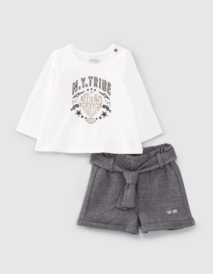 Ensemble short gris et T-shirt écru bébé fille-1