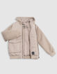 Beige tweelaagse jas met capuchon voor jongens-7