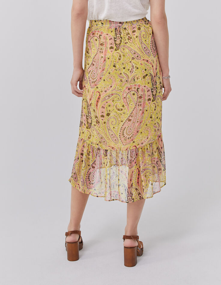 Women’s yellow paisley summer asymmetric midi skirt-2