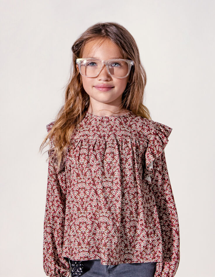 Girls’ rosewood blurry floral print blouse-7