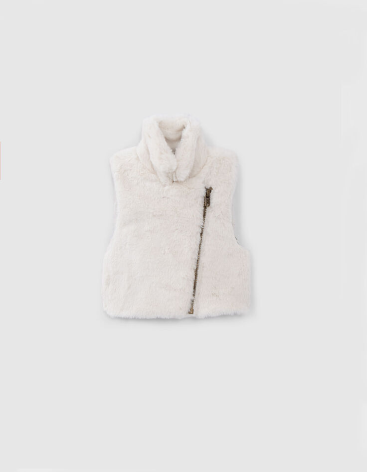 Off-white sleeveless biker-style vest for baby girls-1