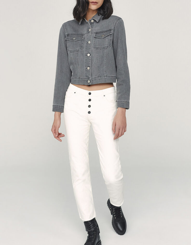 Gerade, weiße Crop-Damenjeans mit High Waist-6