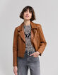 Women's camel lamb leather jacket-2