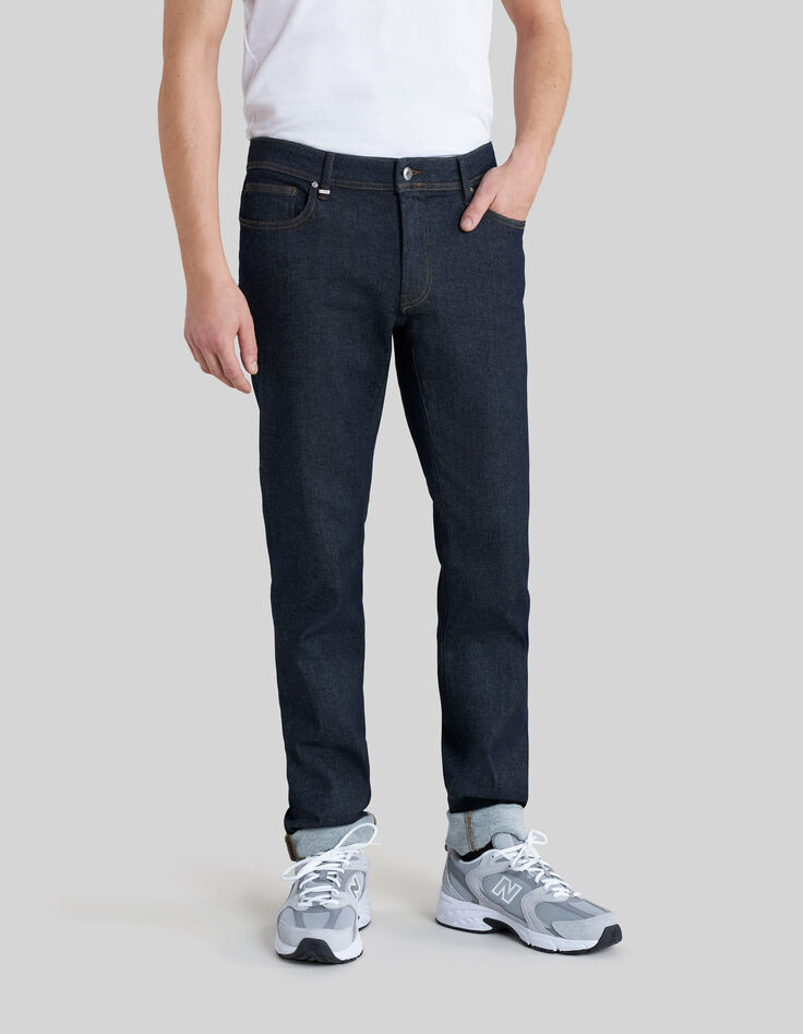 Donkerblauwe, unwashed SLIM herenjeans POWER STRETCH-2