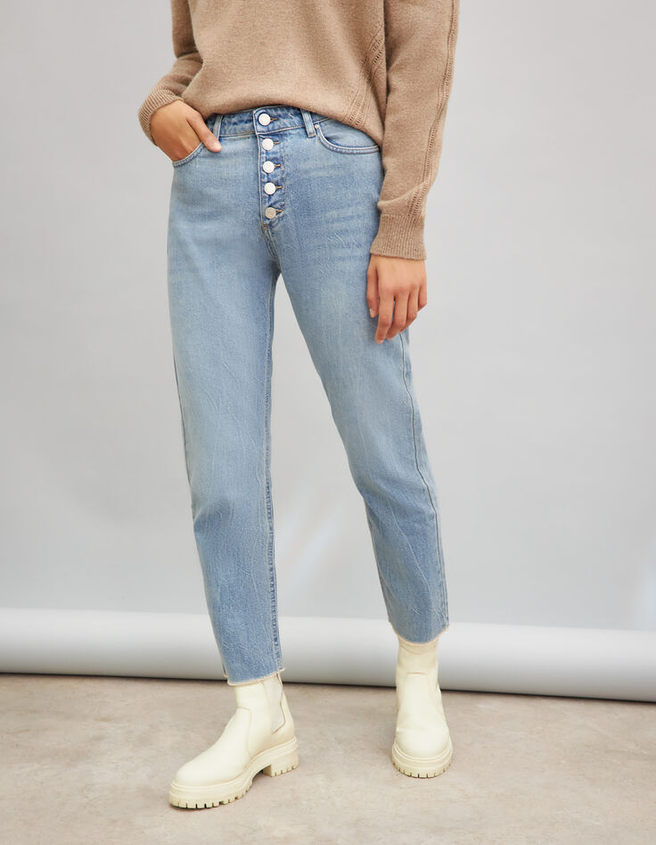 Rechte lichtblauwe jeans high waist katoen dames-1