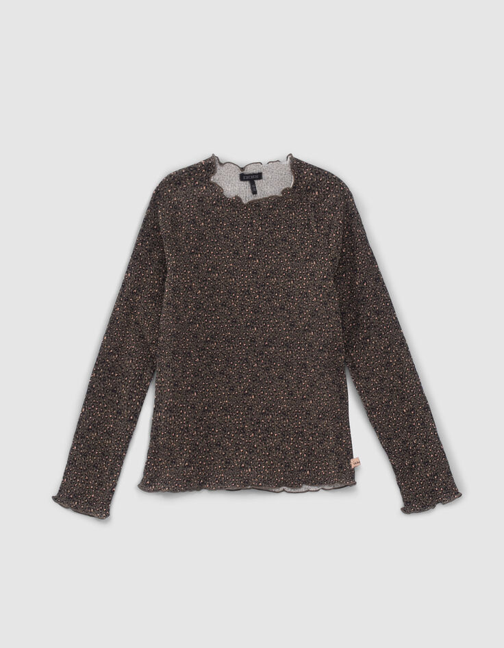 Khaki Mädchenshirt mit Leopardentupfen-1