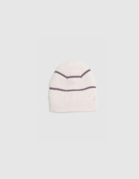 Bonnet écru tricot fourré rayures lurex fille - IKKS