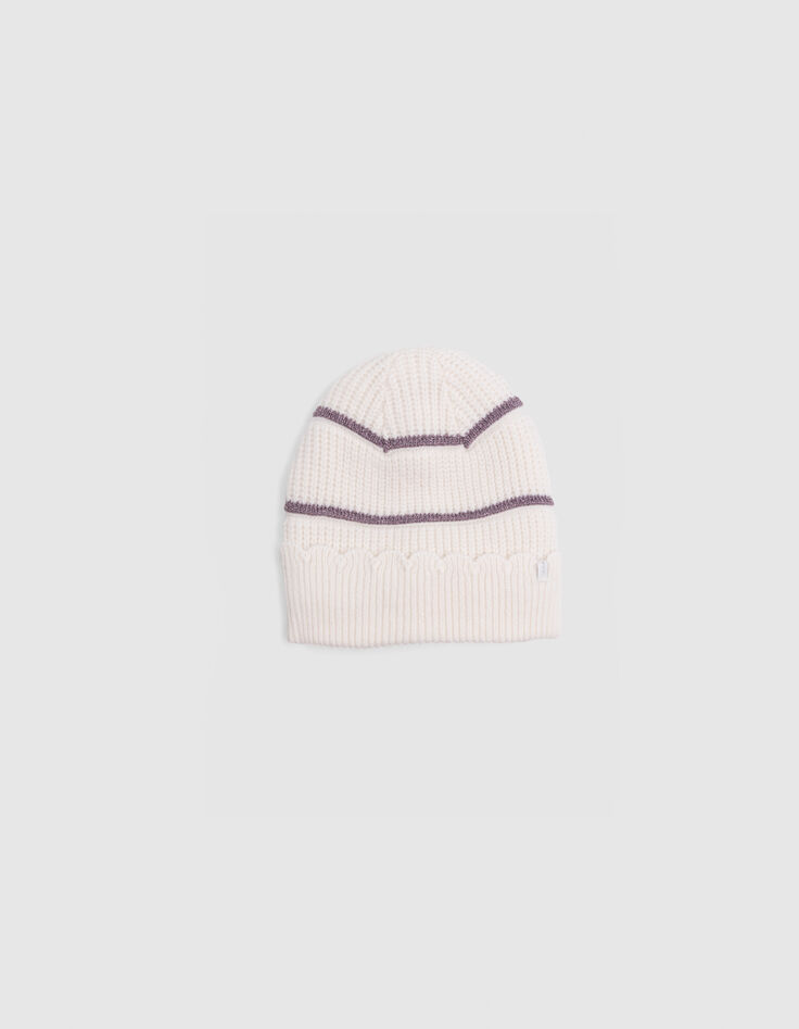 Girl's ecru lurex striped knitted hat-1