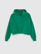 Grünes Crop-Mädchensweatshirt mit Flockierung hinten-3