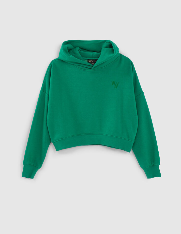 Sudadera verde cropped flocado espalda niña-3