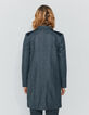 Manteau gris en lainage chevron avec épaulettes en cuir femme-2