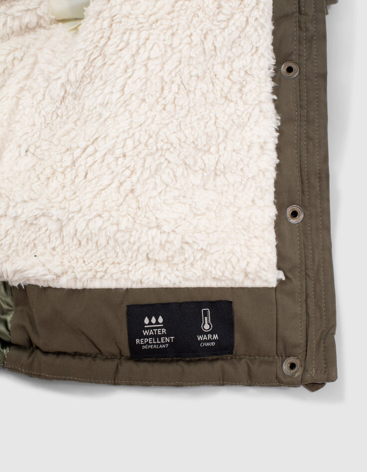 Baby girls’ dark khaki fur-lined mixed-fabric parka-7